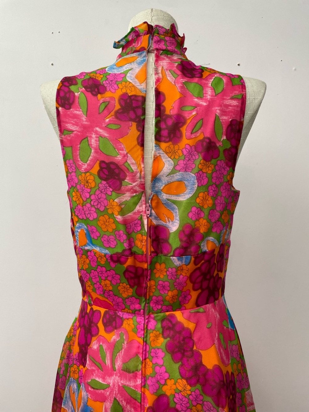 Vintage 60s flower power psychedelic A-Line sweep dress size S/M chiffon halter - Picture 7 of 16